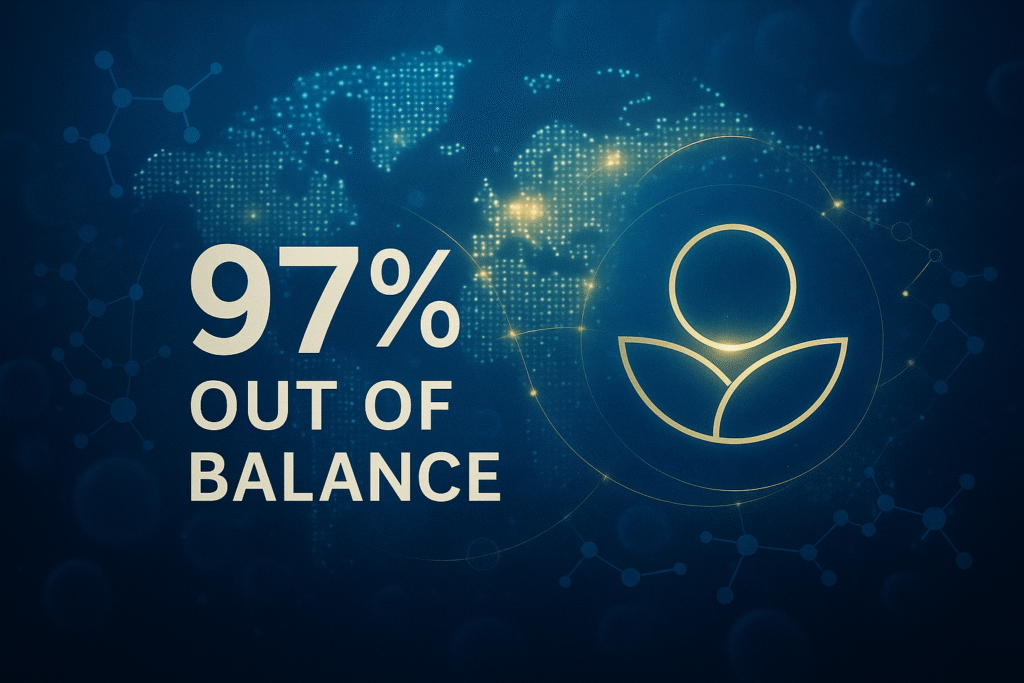 Infographic illustrating global Omega-6:3 imbalance — 97% of people tested worldwide are out of balance, based on over 1.5 million blood tests.